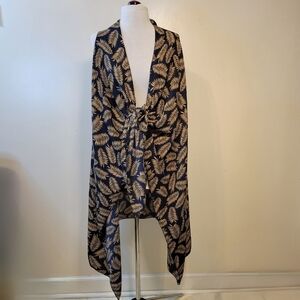 Women's OS Botanical Printed Sleeveless Tie-front Waterfall Duster Vest Cover-up